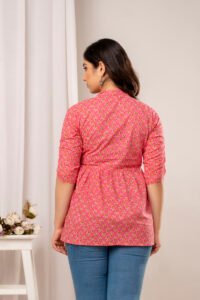 Ausuda Women Pure Cotton Pink Floral Printed Peplum Top | Casual Cotton Tunic for Women