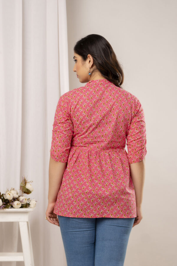 Ausuda Women Pure Cotton Pink Floral Printed Peplum Top | Casual Cotton Tunic for Women