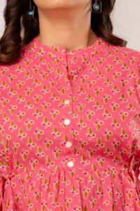 Ausuda Women Pure Cotton Pink Floral Printed Peplum Top | Casual Cotton Tunic for Women