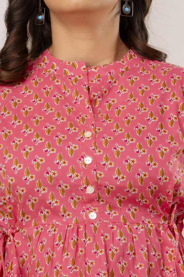 Ausuda Women Pure Cotton Pink Floral Printed Peplum Top | Casual Cotton Tunic for Women