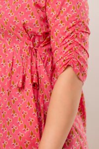 Ausuda Women Pure Cotton Pink Floral Printed Peplum Top | Casual Cotton Tunic for Women