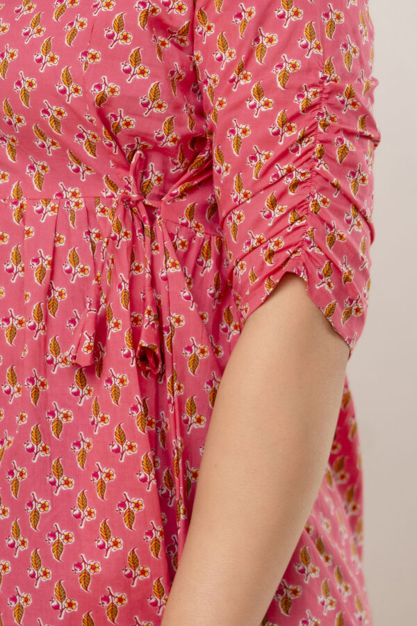 Ausuda Women Pure Cotton Pink Floral Printed Peplum Top | Casual Cotton Tunic for Women
