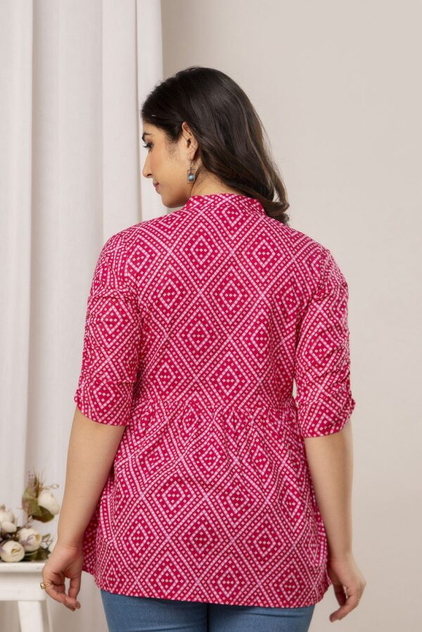 Ausuda Women Pure Cotton Pink Geometric Printed Peplum Top | Casual Cotton Tunic for Women