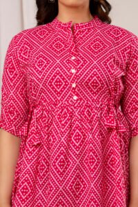 Ausuda Women Pure Cotton Pink Geometric Printed Peplum Top | Casual Cotton Tunic for Women