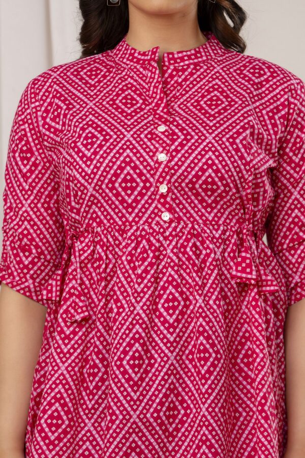 Ausuda Women Pure Cotton Pink Geometric Printed Peplum Top | Casual Cotton Tunic for Women