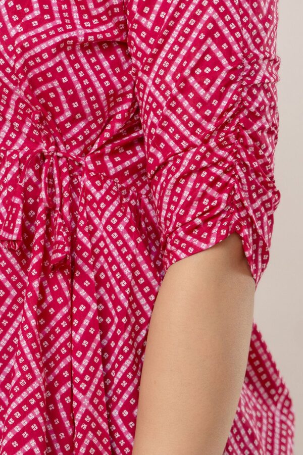 Ausuda Women Pure Cotton Pink Geometric Printed Peplum Top | Casual Cotton Tunic for Women