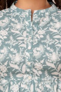 Ausuda Women Pure Cotton Sage Green Floral Printed Peplum Top | Casual Cotton Tunic for Women