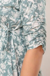 Ausuda Women Pure Cotton Sage Green Floral Printed Peplum Top | Casual Cotton Tunic for Women