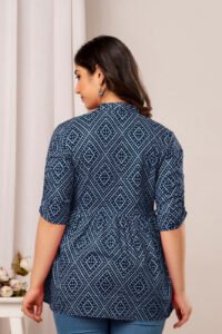 Ausuda Women Pure Cotton Navy Blue Printed Peplum Top | Casual Cotton Tunic for Women