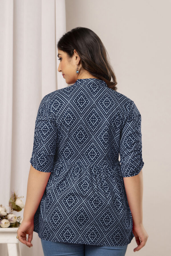 Ausuda Women Pure Cotton Navy Blue Printed Peplum Top | Casual Cotton Tunic for Women