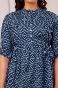 Ausuda Women Pure Cotton Navy Blue Printed Peplum Top | Casual Cotton Tunic for Women