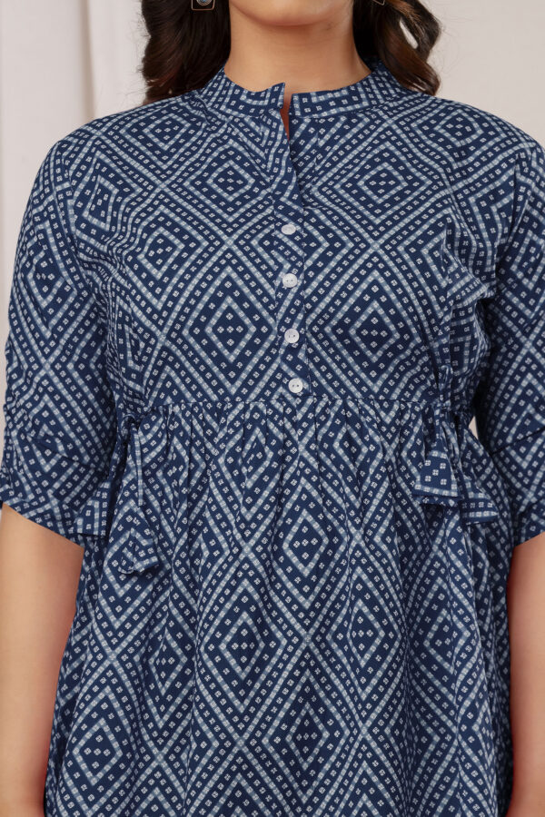 Ausuda Women Pure Cotton Navy Blue Printed Peplum Top | Casual Cotton Tunic for Women