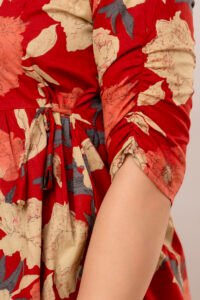 Ausuda Women Pure Cotton Red Floral Printed Peplum Top | Casual Cotton Tunic for Women