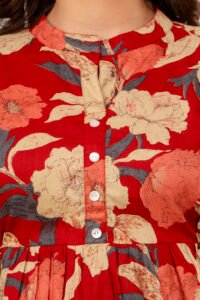 Ausuda Women Pure Cotton Red Floral Printed Peplum Top | Casual Cotton Tunic for Women